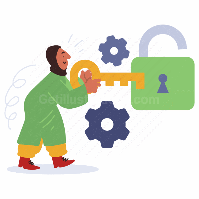 lock, padlock, key, cogwheel, gear, woman, login